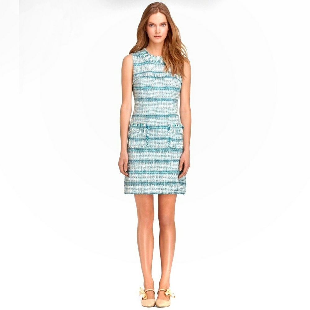 Tory Burch NWOT aqua blue turquoise Curtis tweed dress sz 12